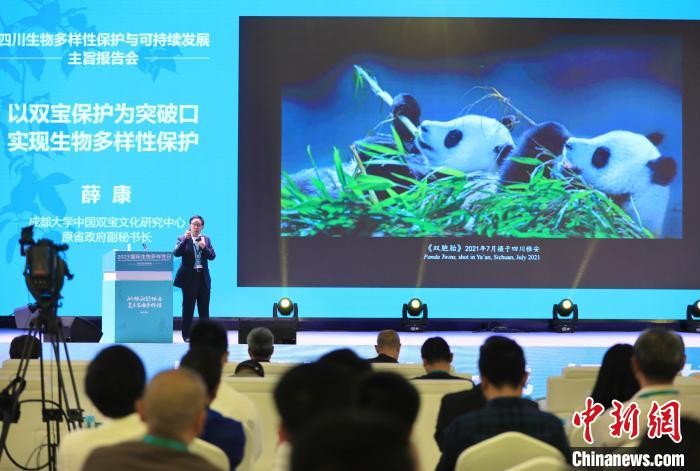 薛康在22日举行的2023“国际生物多样性日”四川主场活动上分享交流。　王磊 摄